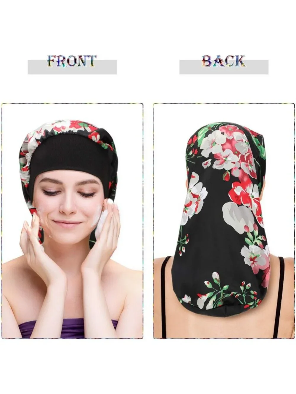 6 Pcs Long Satin Hair Bonnet Set for Sleeping, Stylish Print, Hair Protection
